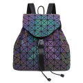 Custom fashion noctilucent effect PU backpack leather geometric reflective luminous backpacks versatile cool style women's bag