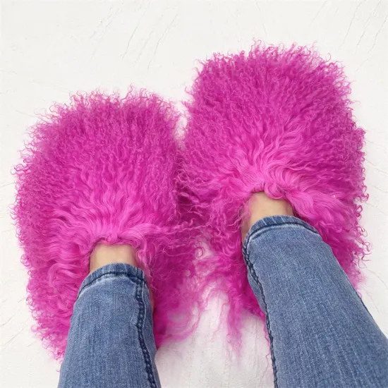 Mongolian Long Hair Warm Fur Slides Slippers