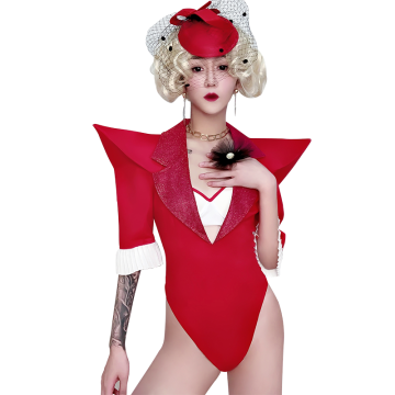 Red Sexy Nightclub Singer Stage Outfits Gogo Dancer Costume Women Jazz Dance Clothing Jumpsuit For Singers Performing Wear