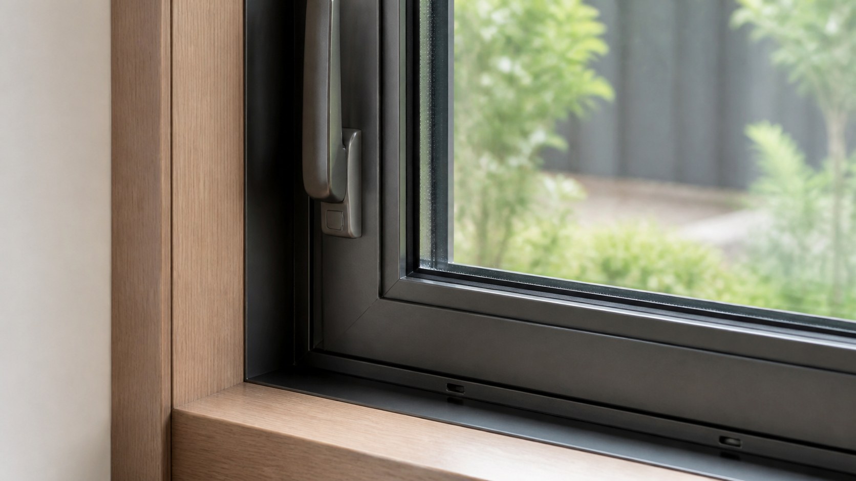 Double glazed aluminium casement window opened outward in an Australian home