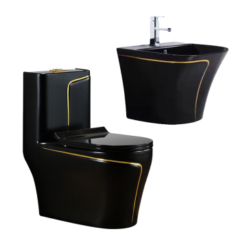 Lüks siyah ve altın modern kare banyo tuvalet ve lavabo seti