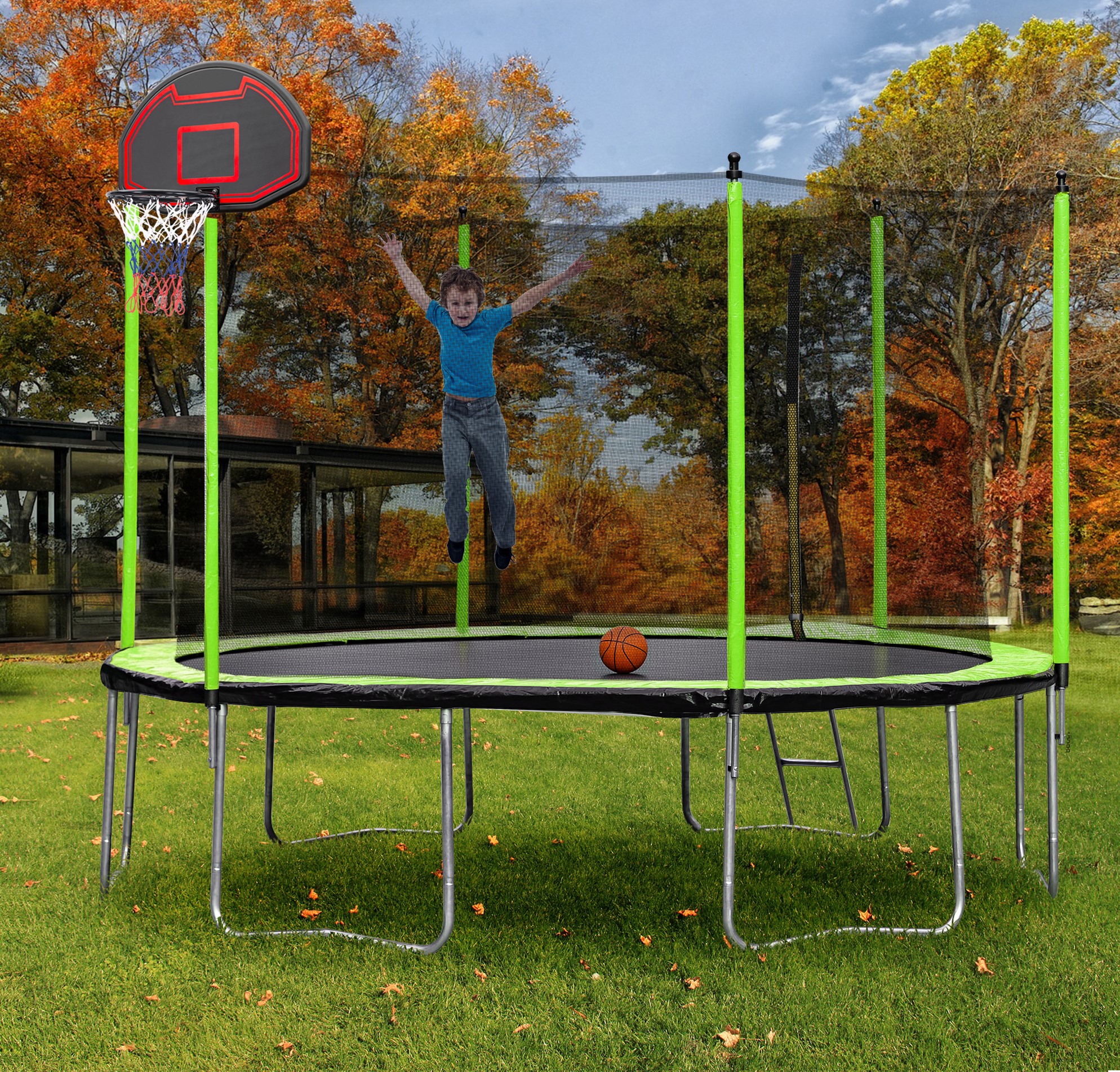 Round Spring Kids Outdoor Trampoline 12ft With Enclosure Fitness Trampoline Jumping Sport Trampoline