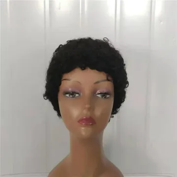 Cheap Factory Price  Good Quality Short Pixie Cut Kinky  Curly Machine Made None Lace 100% Human Hair Wigs