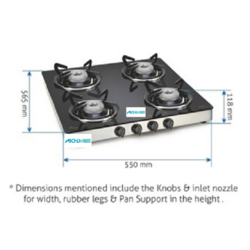 Mesa de cocina de vidrio con 4 quemadores