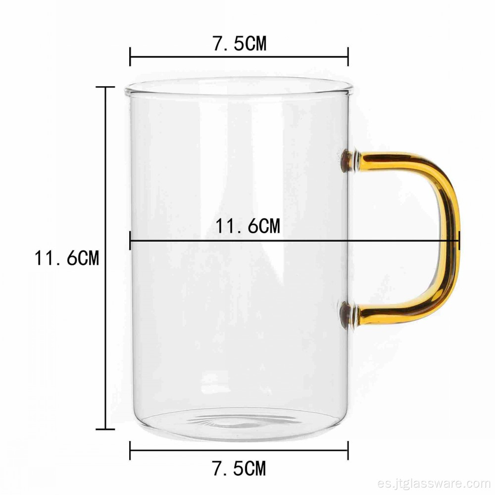 Vaso de vidrio de pared simple con mango dorado