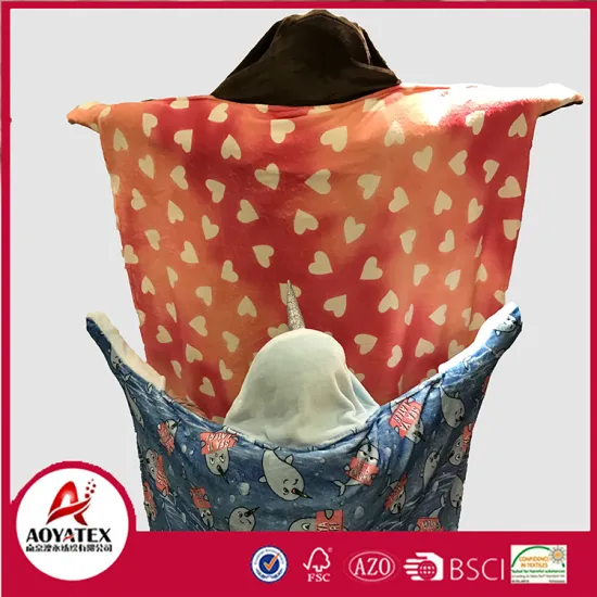 100% polyester new design unicorn printed flannel fleece hooded blanket