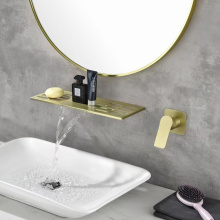 Waterfall Bathroom Wash Basin Gold Wall Mount Faucet