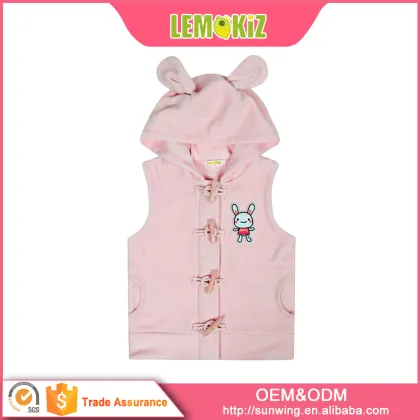 Hot selling cartoon hoodie design 100%polyester 2-13years old little girl hoodie vest coat
