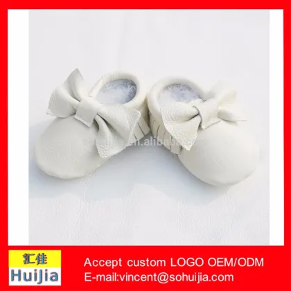 Wholesale genuine leather shoes baby moccasins with bow rice white Children shoes