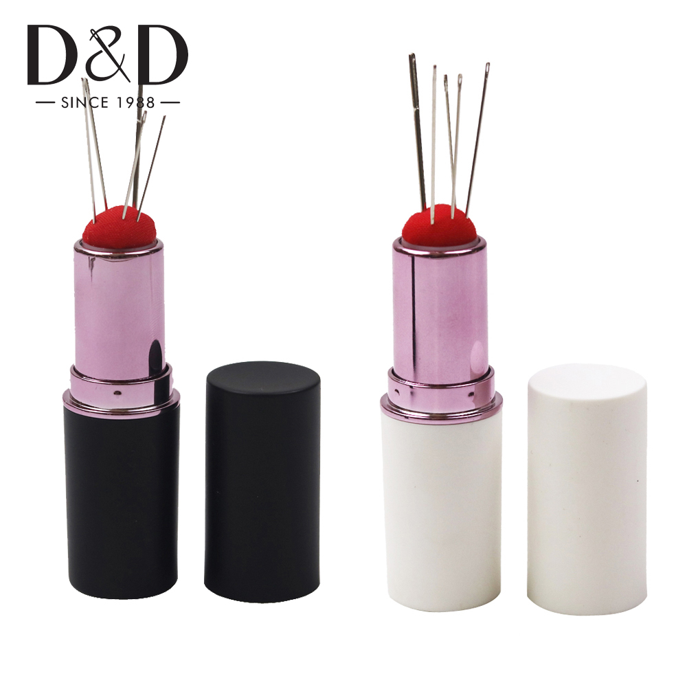 New Lipstick Pincushion with 5 Sewing Needles Retractable Needle Pad Pins Organizer DIY Needle Pin Cushion Holder Sewing Tools
