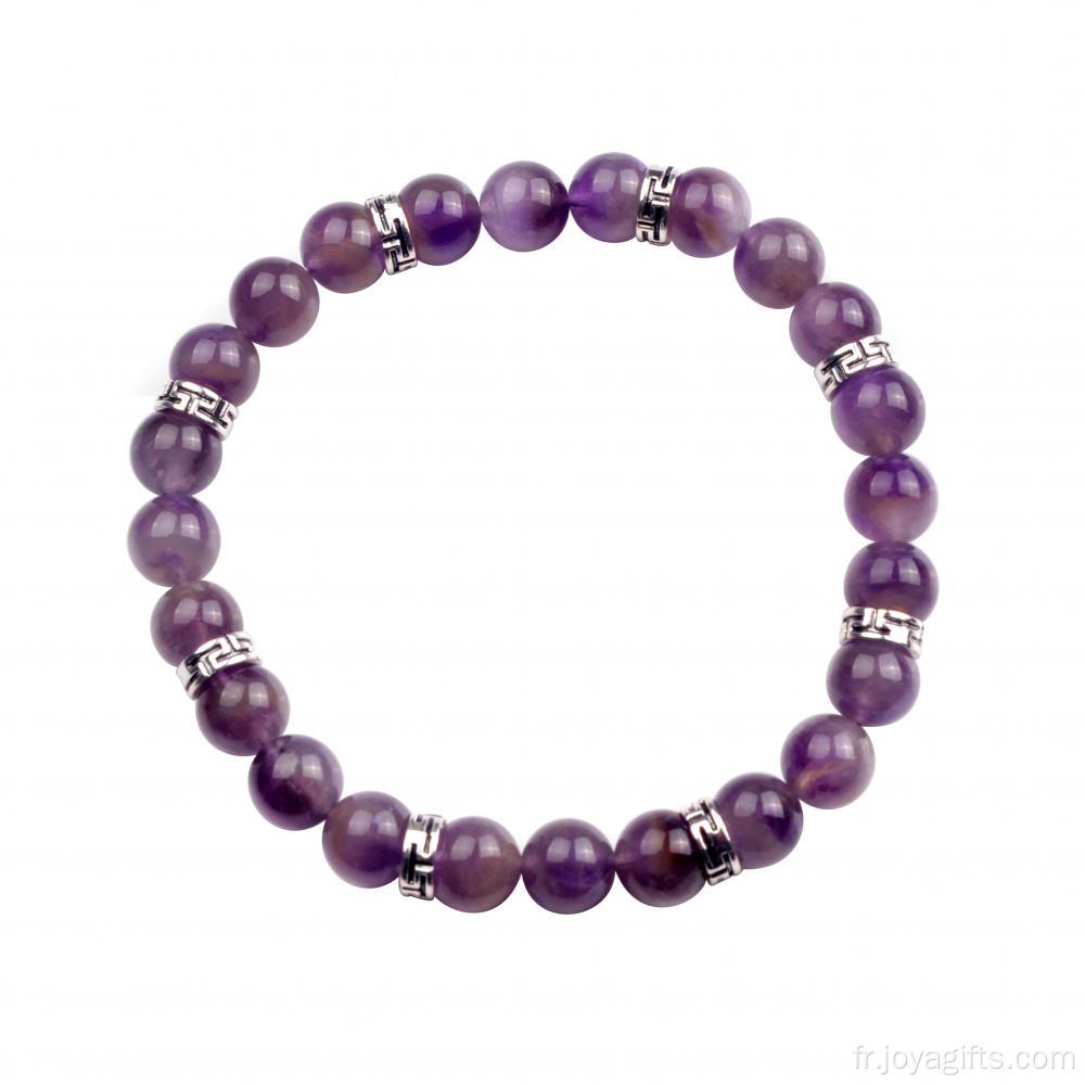 8mm Naturel Améthyste Cristal Pierre En Vrac En Gros Tendance En Alliage Charm Perle Bracelet