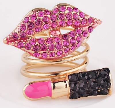 fashion lipstick&lip gold plated cheap custom unique crazy sexy red lip rings