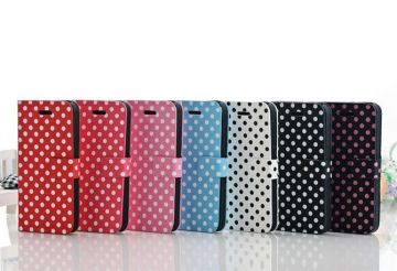 Pu Leather Iphone 5c Protective Cases With 2 Credit Card Slot And Polka Dots
