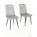 Silla de comedor tapizada en terciopelo gris, con patas negras y precio accesible