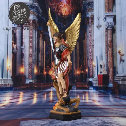 12-inch Saint Michael Statue: Resin Angel Sculpture, Decoration, Michael Archangel Defeat Demon Figurine, Religious Gift