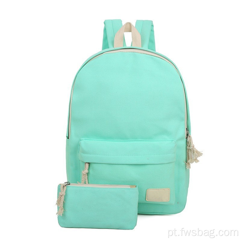 Design de moda simples personalizado Personalizar o logotipo da bolsa escolar Função Promoção Canvas Backpack Kids Canvas Mackpack com lápis