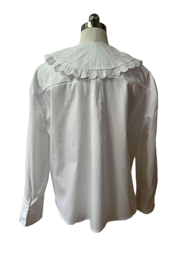 Girl's Long Sleeve Blouse With Embroidery Collar