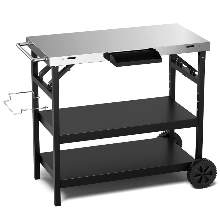 Outdoor Multifunctional Durable BBQ Table with Universal Wheels Portable Grill Cart