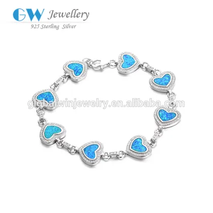 Romantic Heart Opal 925 Sterling Silver Bracelet Silver Charm Bracelet
