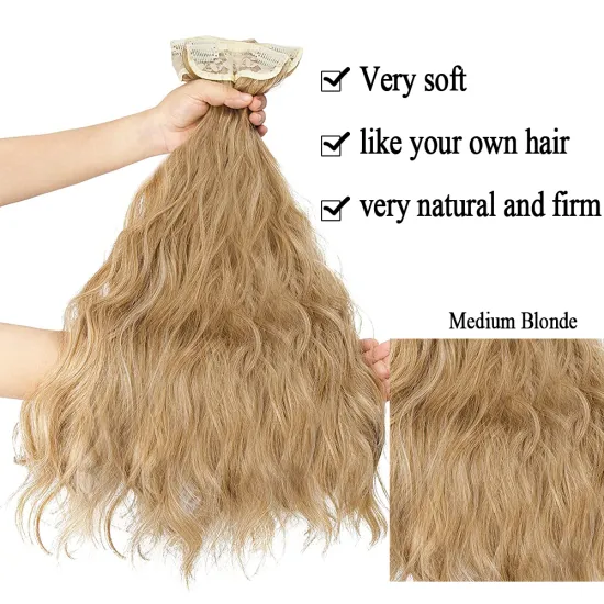 Long Wavy Hair Extensions 2P Thick Hair Extensions Invisible Head Synthetic Hairpiece for Women Silver Gray and  Medium Blonde