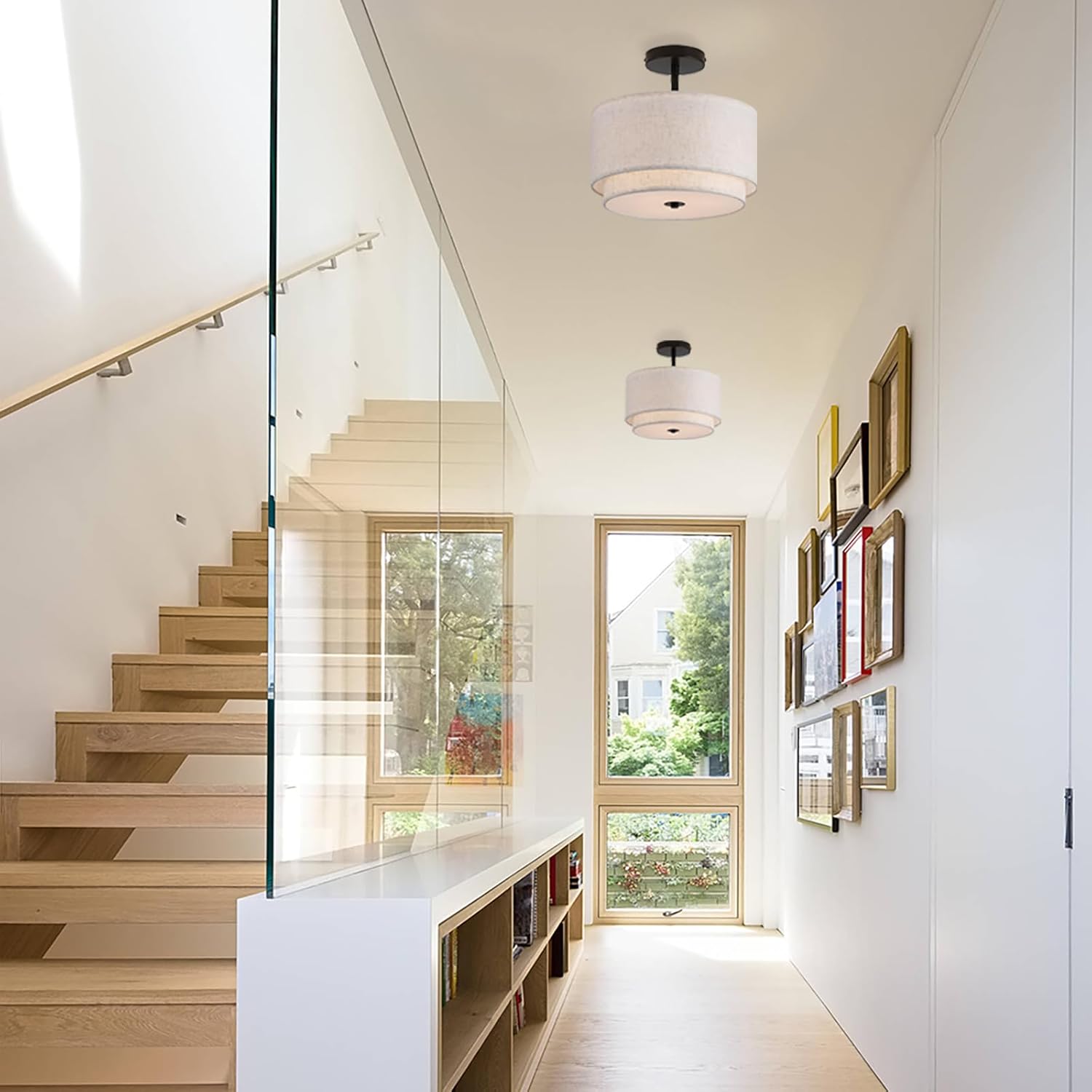 Drum fabric shade ceiling lamp