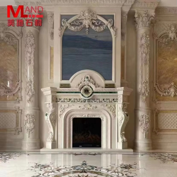 Camino in marmo beige in stile antico personalizzato fatto a mano
