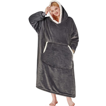 long sherpa fleece hoodie blanket for men women