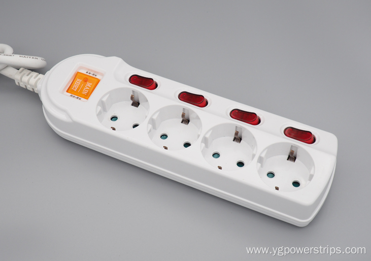 4-Outlet German Power Strip with Individual Switches