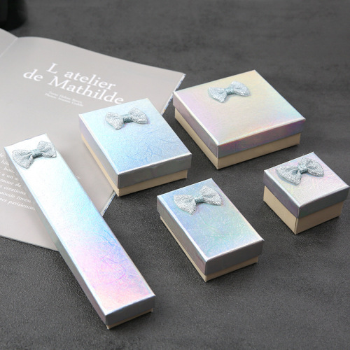 Carta di texture olografica di lusso personalizzata con confezione regalo di gioielli in argento laser con nastro all&#39;ingrosso