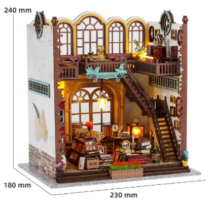 Nook Book 3D Wooden Puzzle Bookend DIY Miniature House Kit with LED Light