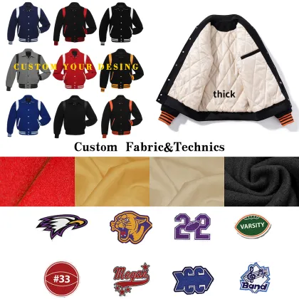 Custom Men's Premium Classic Button Vintage Baseball Letterman Genuine Leather Varsity Jacket