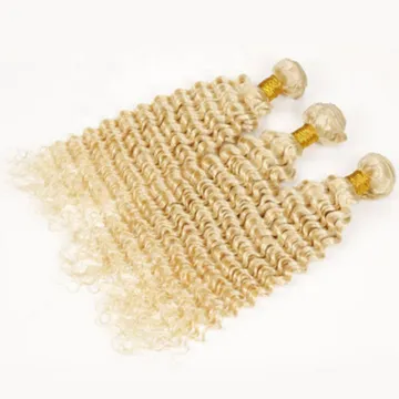 Virgin cuticle aligned deep curly blond 613 human hair extension