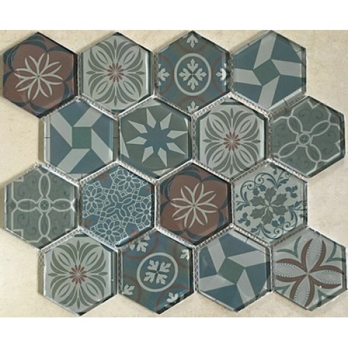 Mosaico de vidro cheio com estilo hexagonal