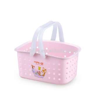 Bathroom plastic square storage basket with handles