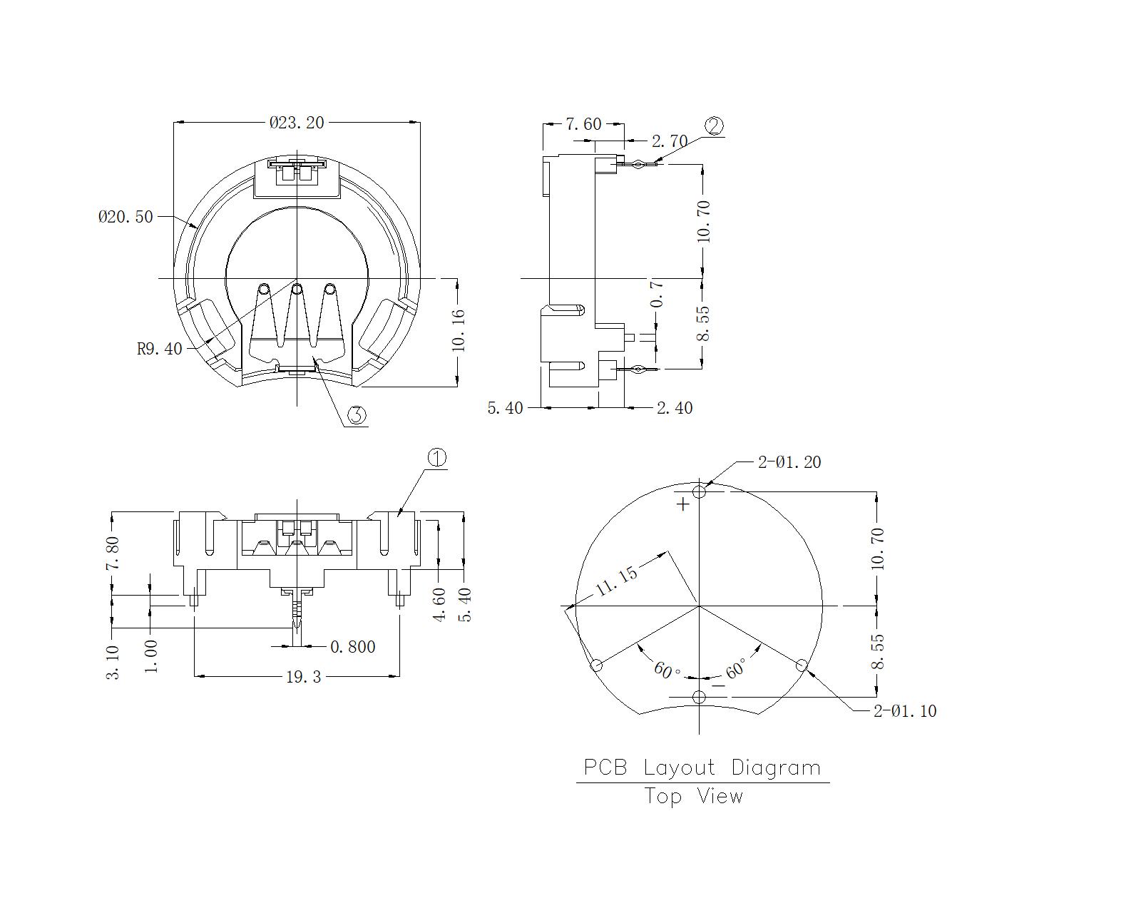 Coin Cell Holders For CR2032 BT-S-X-R-CR2032-01