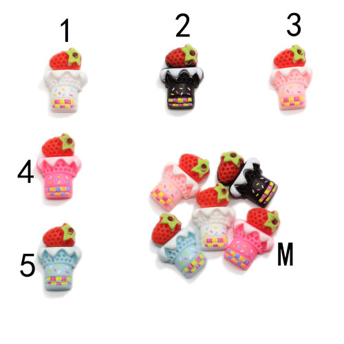 Caliente 100 Uds 14 * 20mm resina pastel de fresa Flatback dulce Cupcake frutas adorno DIY alimentos artesanías pendientes de álbum de recortes hallazgos