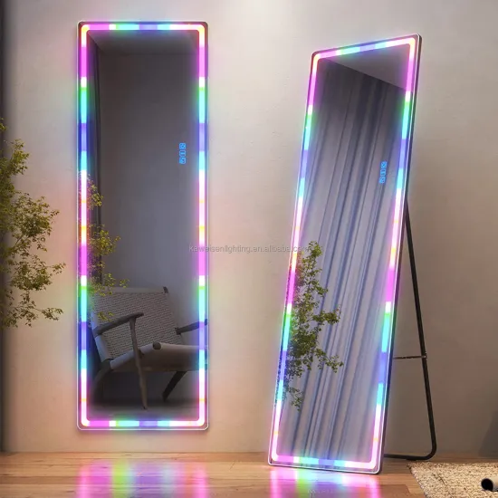 Black Frame Full-Length Lighted Mirror with RGB LED Lights - 63\" x 18\