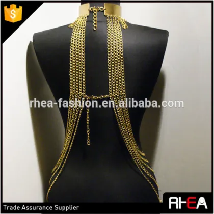 Vintage Choker Chain Necklace,Tassel Body Chain,Multi Gold Body Chain Jewelry