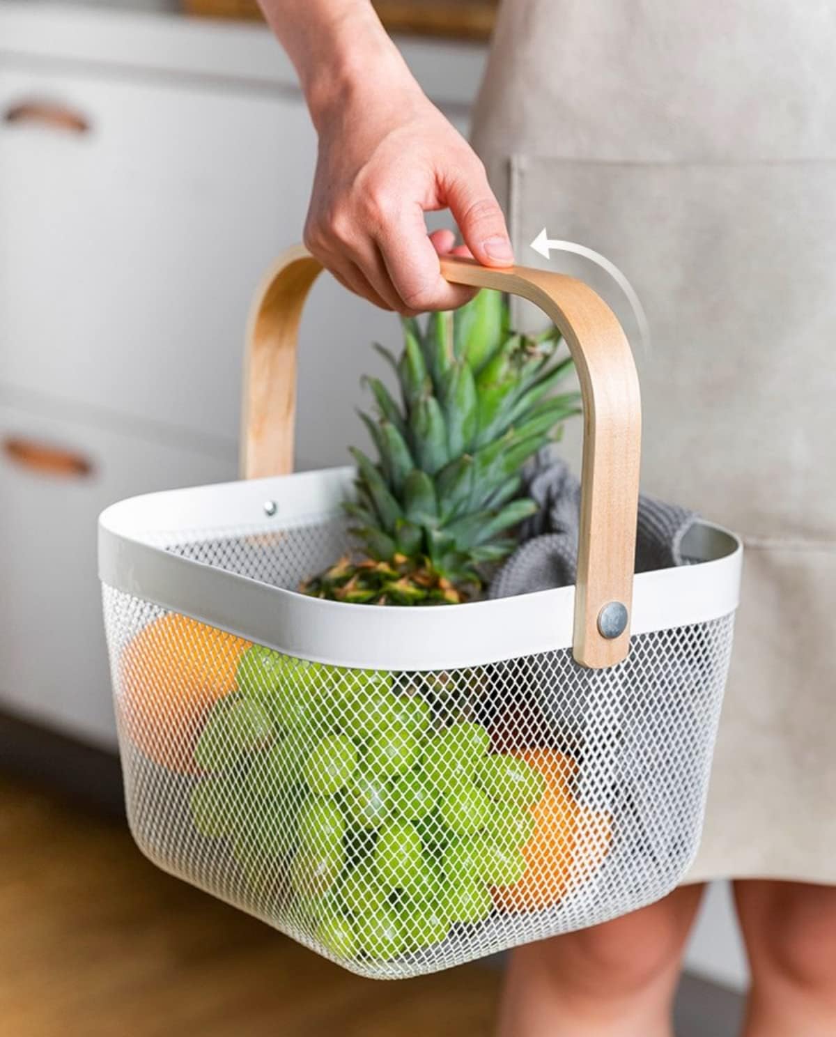 Fruit Basket Bin with Wood Handle