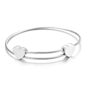 Yiwu Aceon Stainless Steel Double Heart Charm Bangle