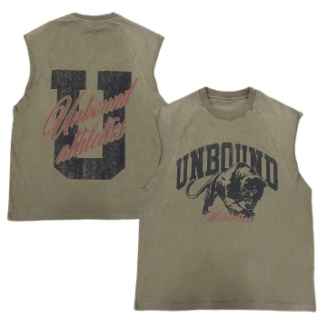 Wholesale Designer Sleeveless Vests, Custom Graphic Printing T-Shirts, Men's Vintage Acid Wash T-Shirts Factory