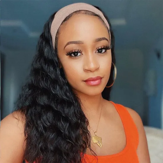 100% Human Hair Wig for Black Women Brazilian Virgin Human Hair Vendor Wigs Wholesale Deep Wave Headband Wig