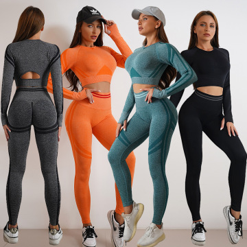 Women's Custom Long Sleeve Activewear & Ribbed Leggings Gym Fitness Sets