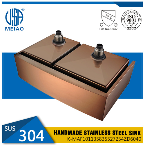 Celemek stainless steel mangkuk ganda wastafel dapur rosegold