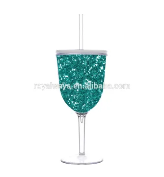 13oz Hand Wash Insulated Acrylic Wine Glass With Snap-on Lid and Straw