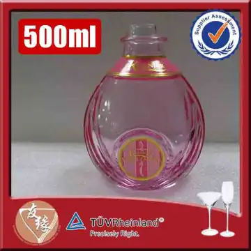 500ml high transparent glass material liquor spirits packaging pink color cork top round glass bottle