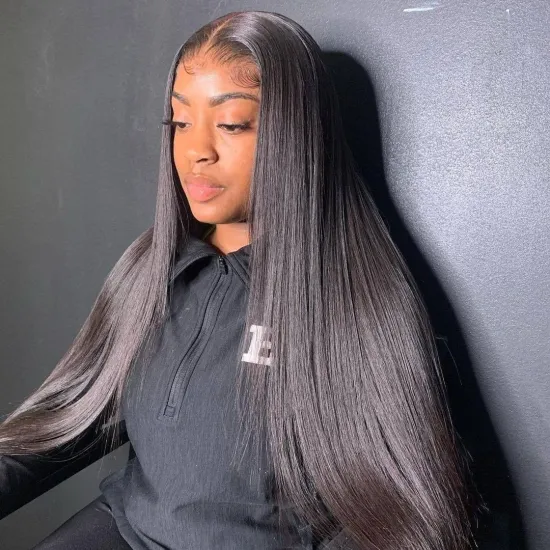 Modern Show cuticle aligned hair  straight natural color indian human hair lace front wigs