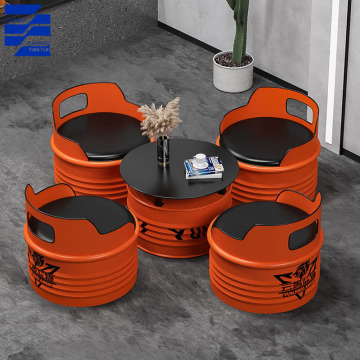 Glamorous Furniture: Custom Industrial Oil Drum Booth Dining Set for Bars & Milk Tea Shops