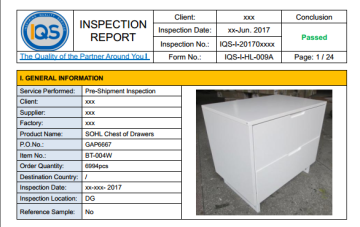 Pre-Production Inspection Furniture