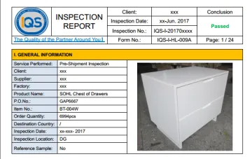 Pre-Production Inspection Furniture